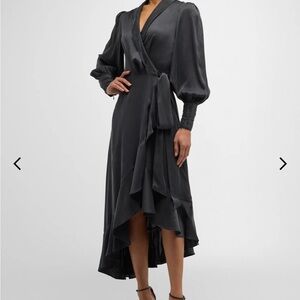 Silk Wrap Midi Dress in Black - Small